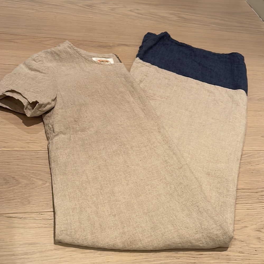 Talbots Petite 100% Linen Color Block Midi Dress … - image 3